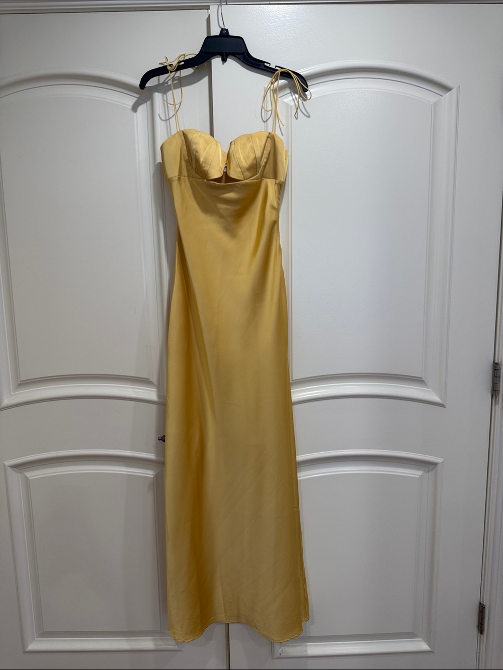Strap Tie Yellow Satin Maxi Dress